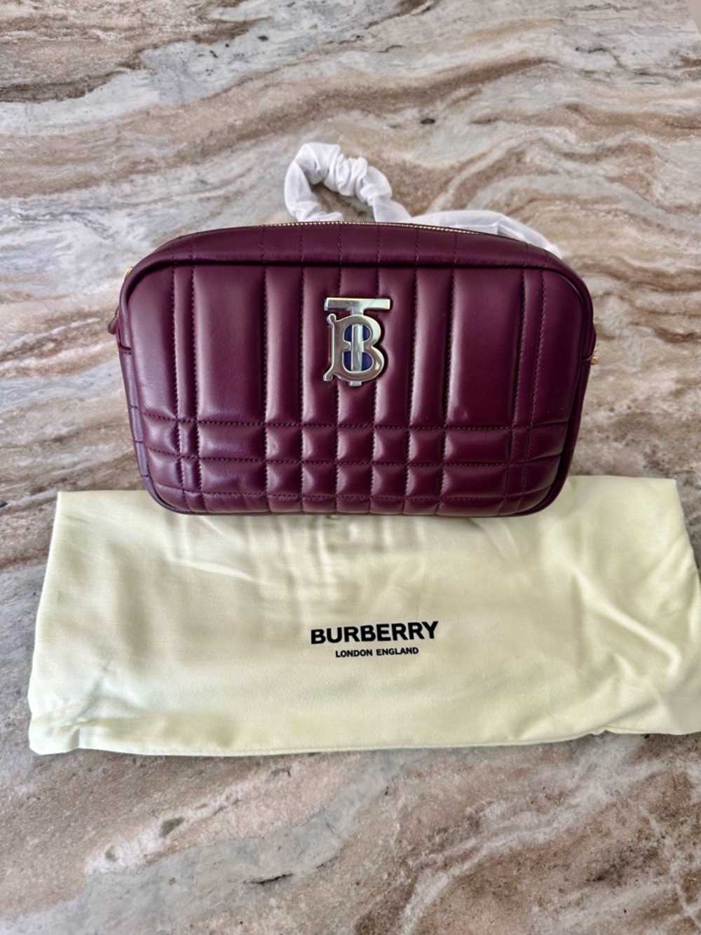 NWT Burberry Quilted TB Monogram Camera Bag - Deep Maroon